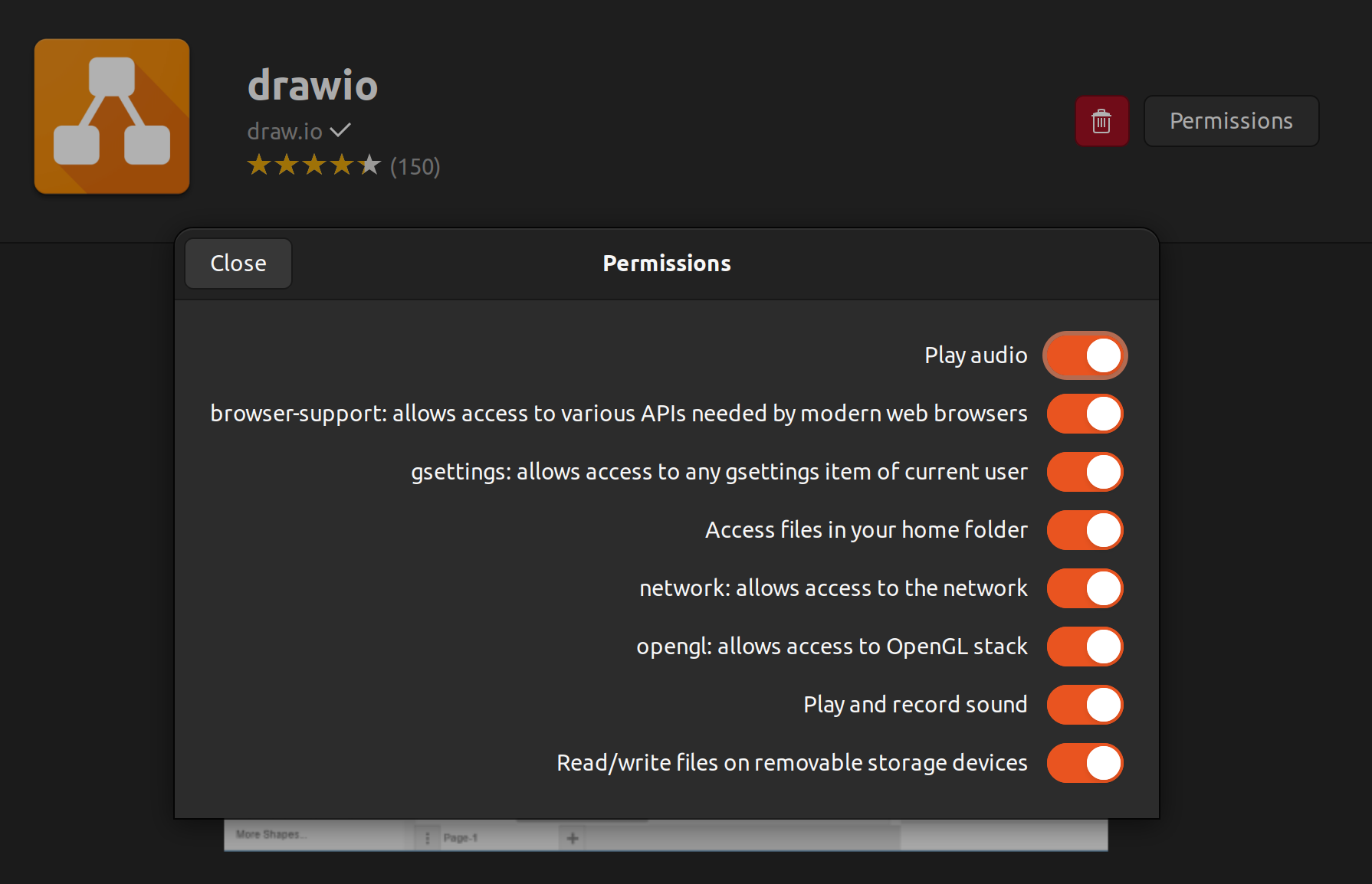 Permission Denied error saving in Draw.io on Linux